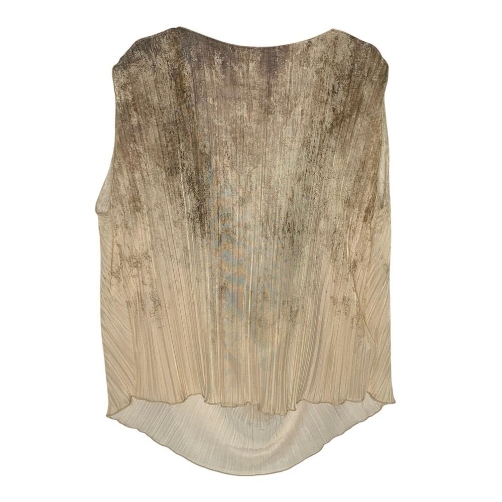 Zara Crinkle Sleeveless Beige Top L Scoop Back Semi Sheer Blogger Fav